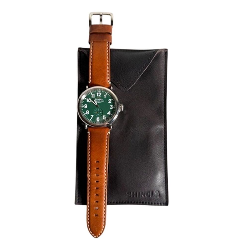 Shinola Green Dial Watch with Brown Leather Strap